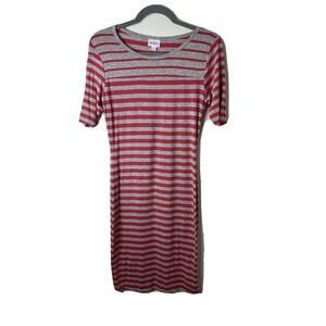 LULAROE JULIA DRESS‎ SIZE Small GRAY WITH PINK STRIPES Stretch